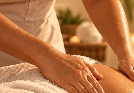 Mãos da profissional realizando massagem modeladora